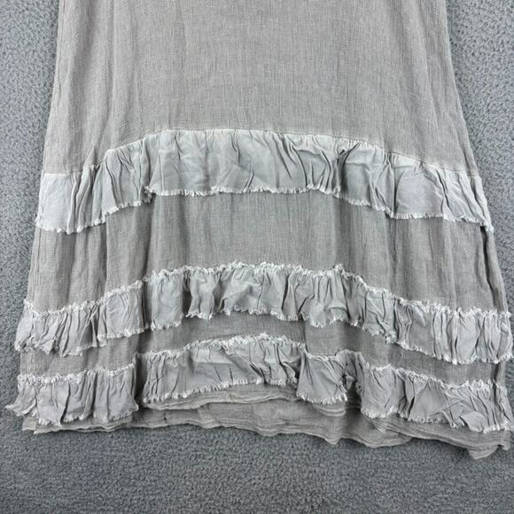 Tempo Paris Linen Dress Medium Lagenlook Boho Beachy Minimal Roomy Ruffle Flowy - Picture 4 of 10